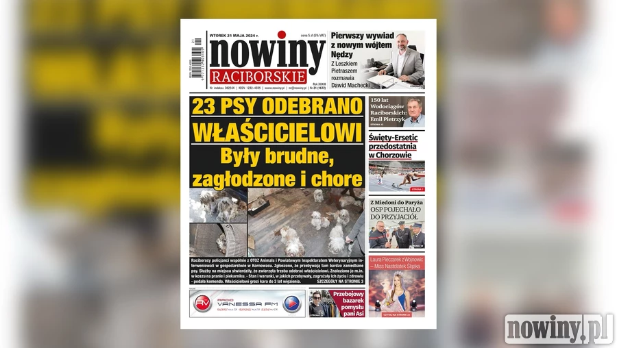 Nowiny Raciborskie piszą o 23 psach odebranych właścicielowi. Były brudne, zagłodzone i chore