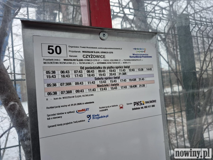 Korzystasz z linii nr 50 Wodzisławskiej Komunikacji Powiatowej? Trasa została skrócona