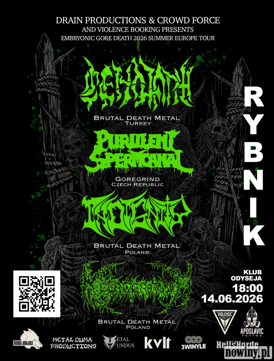 Cenotaph zagra w Rybniku. Jedyny polski przystanek trasy Embryonic Gore Death Summer 2026