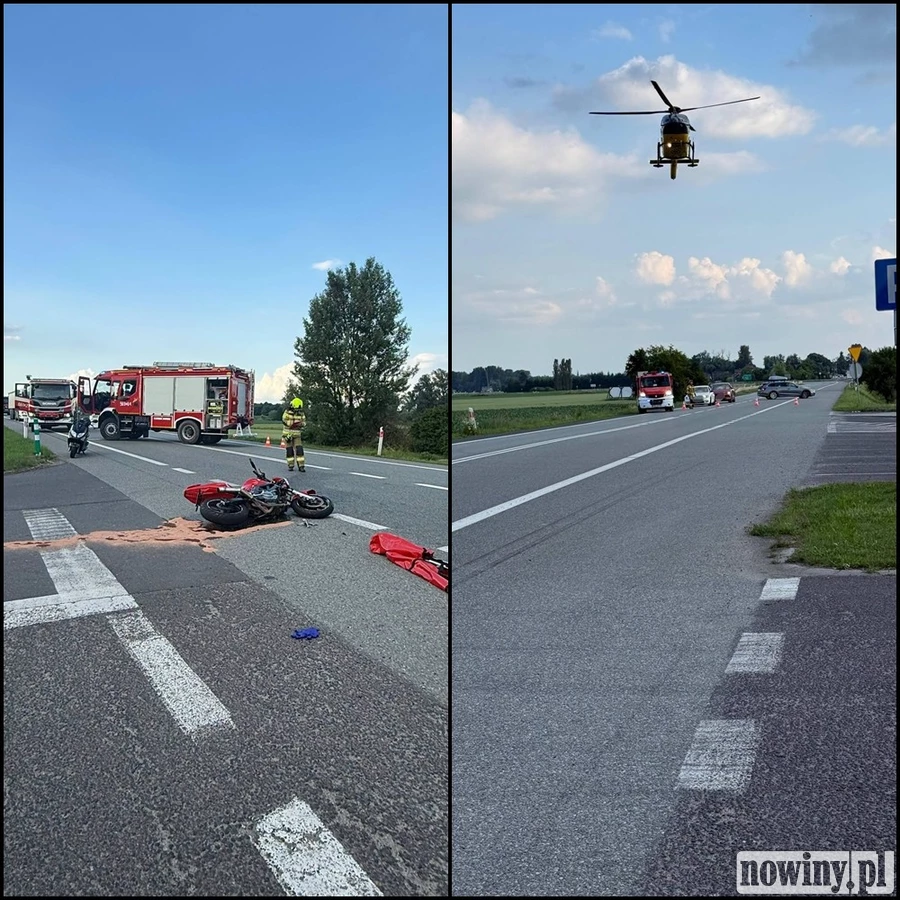 Zderzenie samochodu z motocyklem w Zabełkowie. Na miejscu lądował śmigłowiec LPR