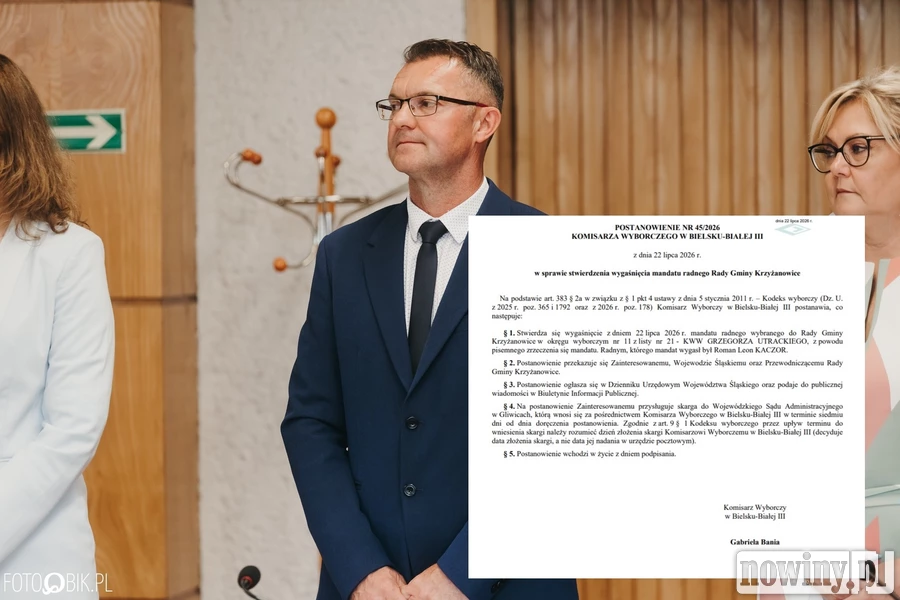 To już oficjalne. Roman Kaczor nie jest już radnym Rady Gminy Krzyżanowice