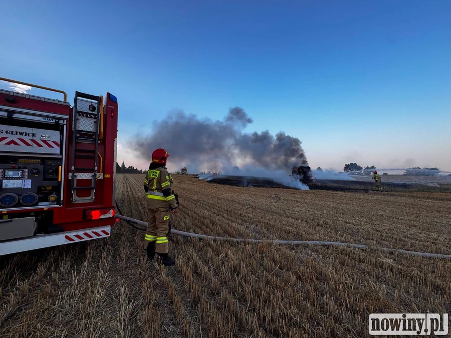 Pożar ścierniska i prasy do słomy w Gliwicach. Na miejscu 29 strażaków