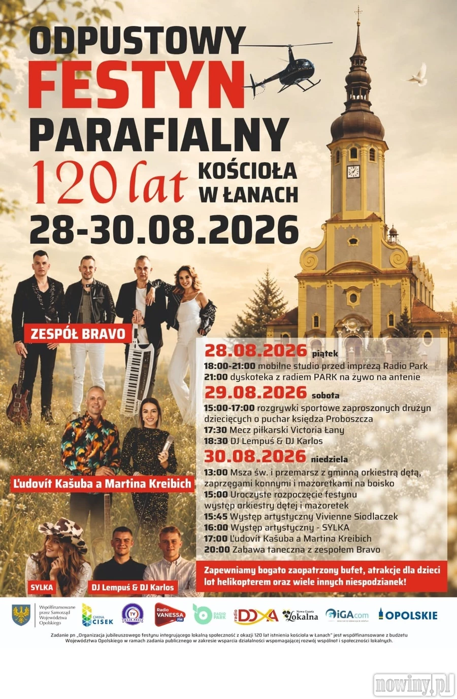 Kašubovci ze Słowacji i lot helikopterem. Już 30 sierpnia wielki Festyn Odpustowy w Łanach