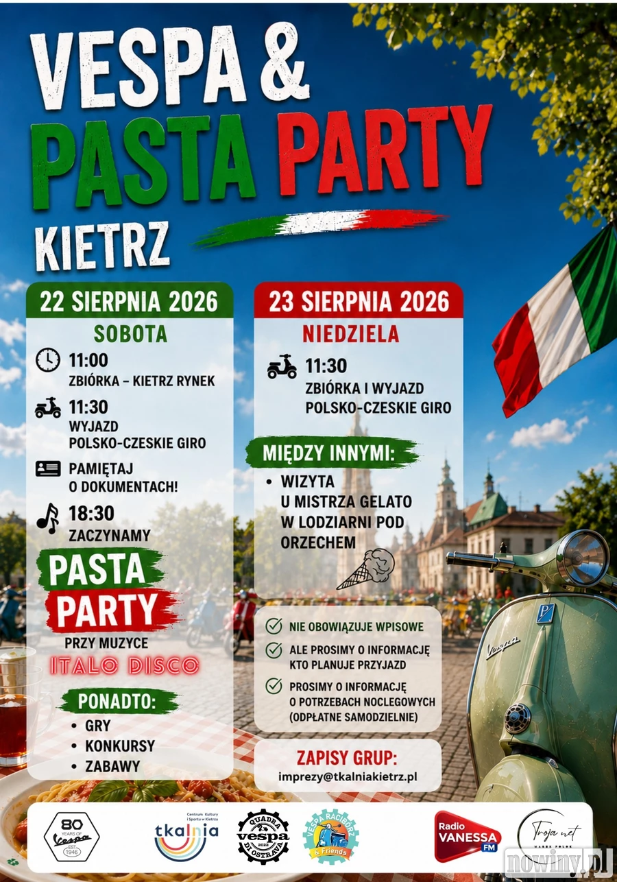 Vespy opanują Kietrz. Dwa dni jazdy, włoskiej kuchni i Italo Disco