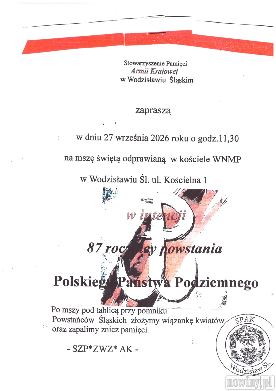 Wodzisław uczci 87. rocznicę powstania Polskiego Państwa Podziemnego