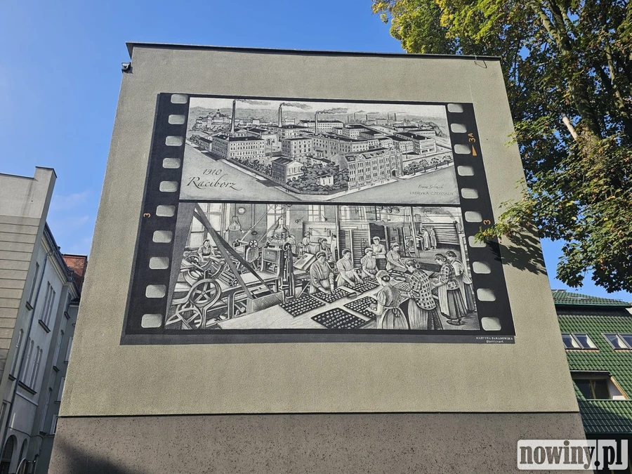 Martyna Baranowska stworzyła mural o dawnej fabryce czekolady w Raciborzu