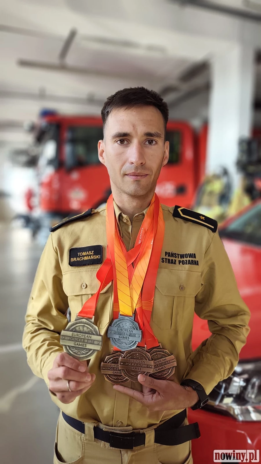 Tomasz Brachmański z pięcioma medalami. Sukces strażaka z Wodzisławia na europejskich igrzyskach [ZDJĘCIA]