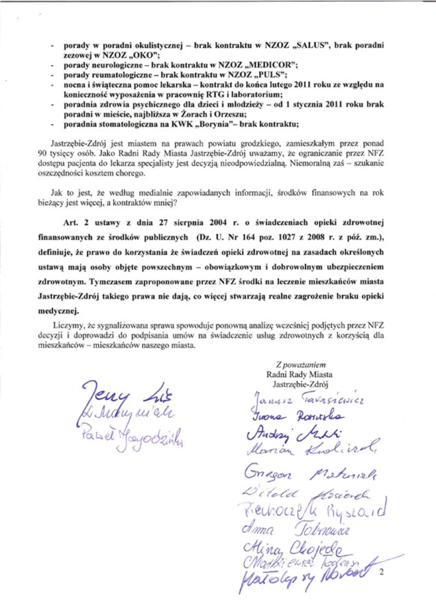 Radni wysłali listy otwarte do NFZ i Ministerstwa